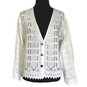 Cottagecore Crochet Cardigan Button Up White Size XL New With Tag Acrylic